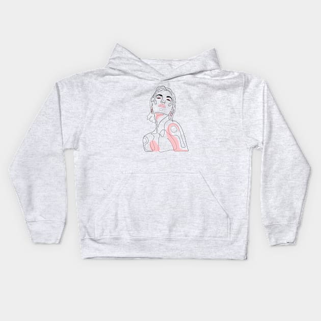 One line art female 1 Kids Hoodie by Manlangit Digital Studio